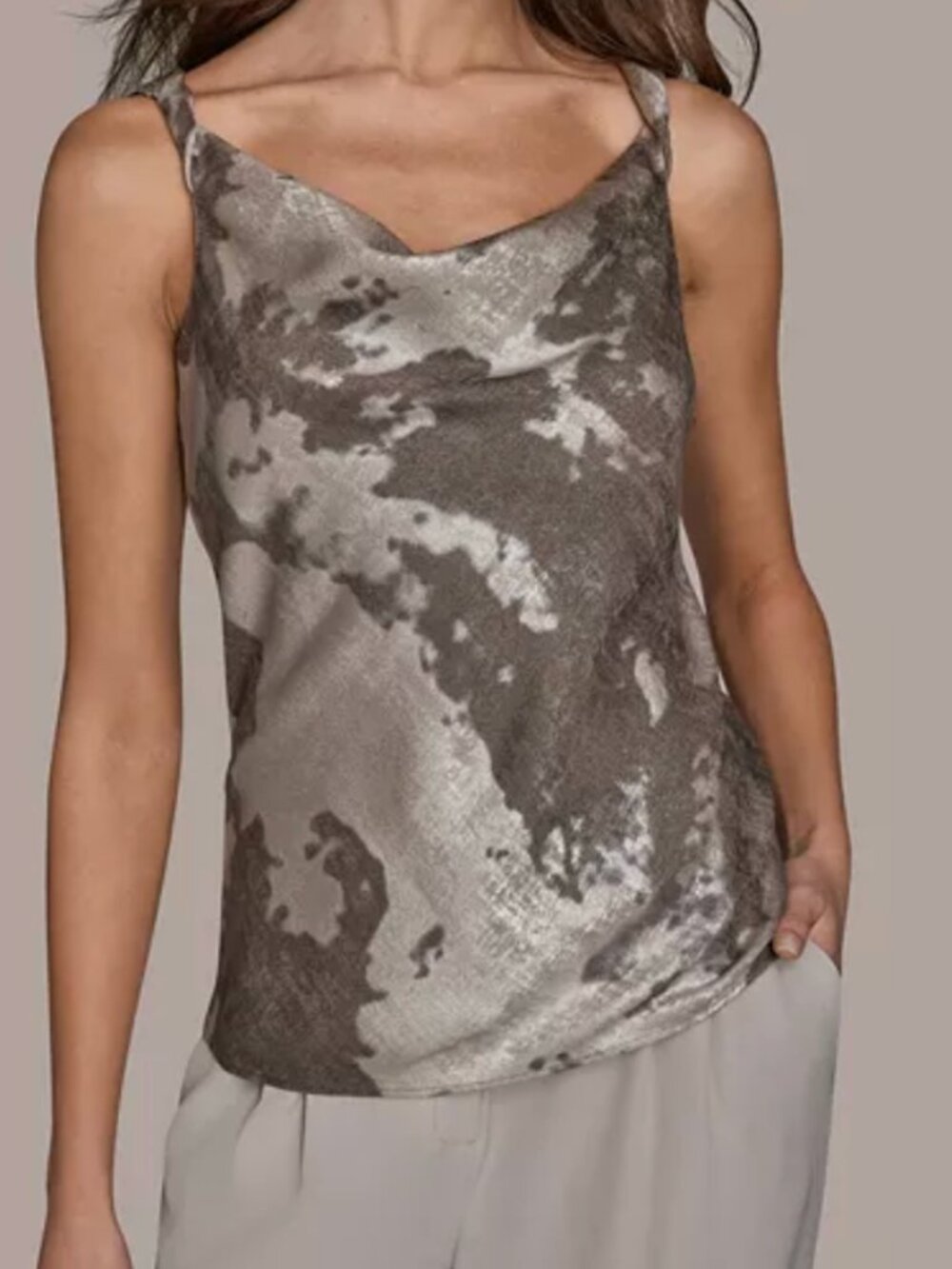 Donna Karan Women's Printed Cowl Neck Top- NWT